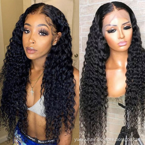 Deep Wave Remy Hair Wig Brazilian Transparent Lace Front Human Hair Wigs Virgin Hair Black Wig